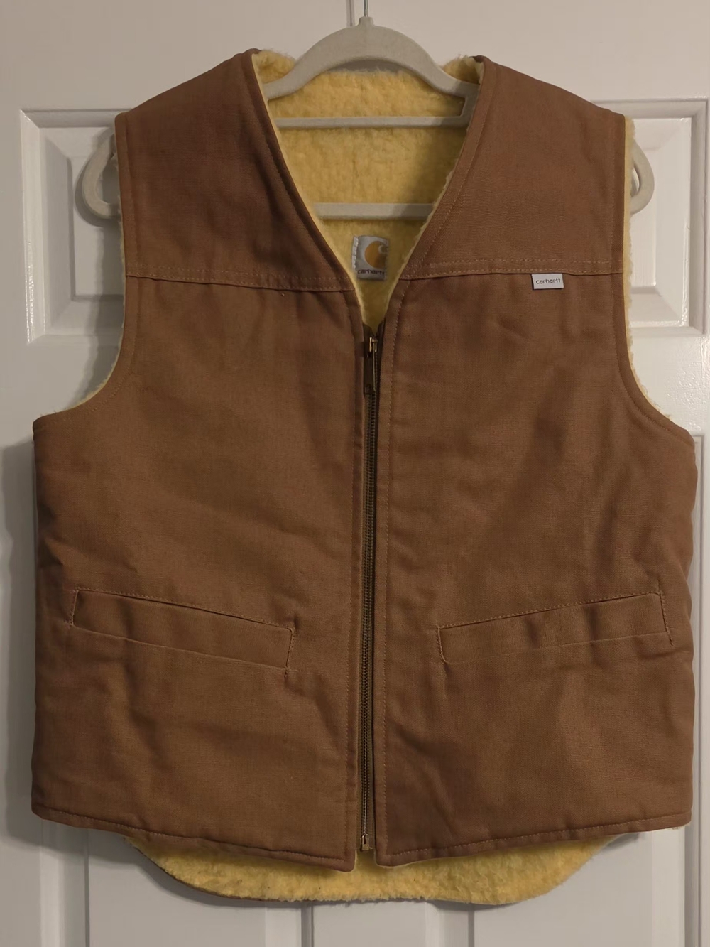 VTG 1988 Carhartt 6SV Sherpa Lined Duck Canvas Vest Brown Made in USA Men's Med